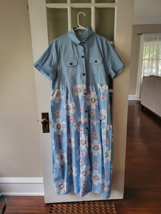 Dresses & Skirts - Blue Button-Up Floral Print Short Sleeve Maxi Dress Women's Size 3X Casual